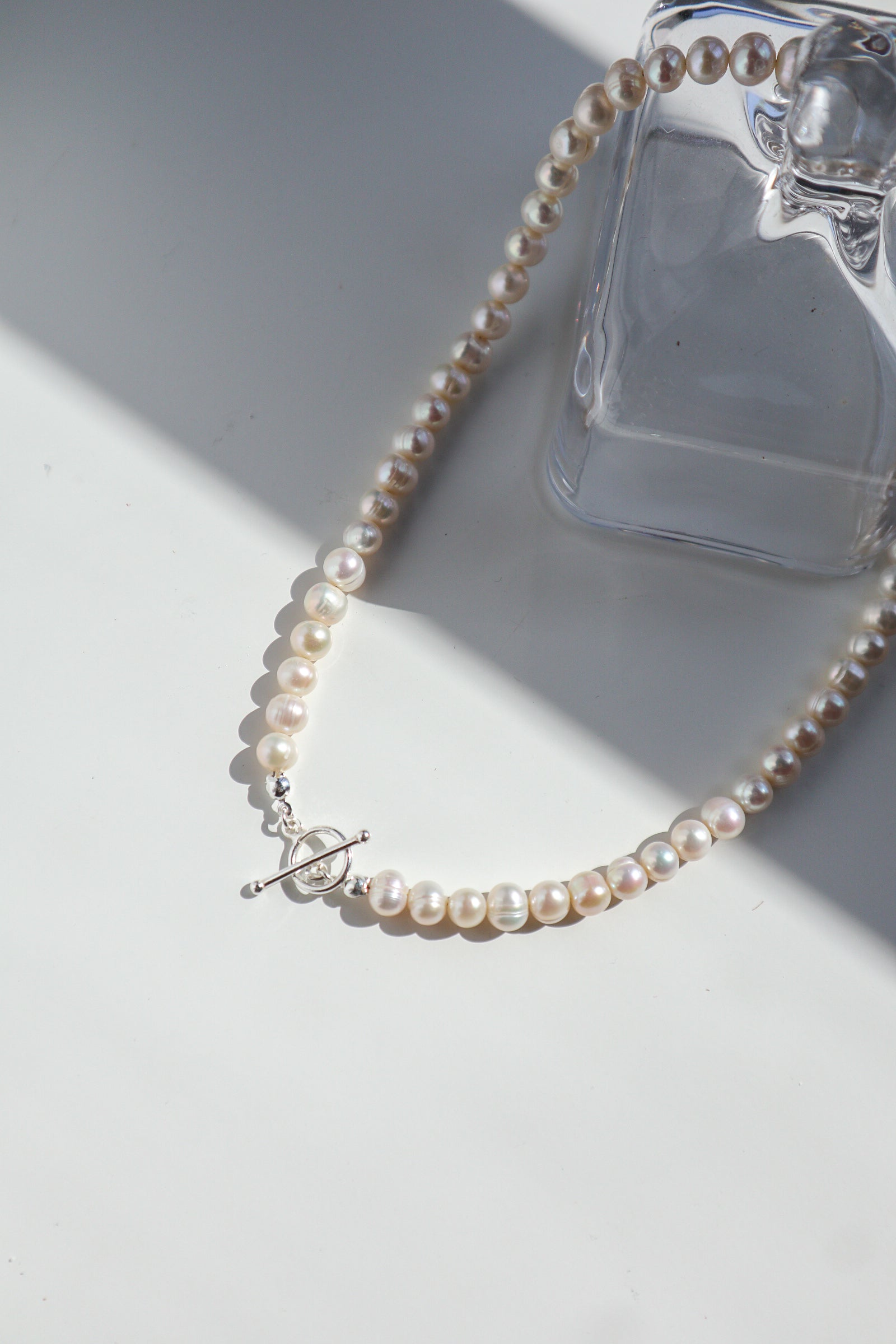 Round Pearl Silver Toggle Necklace image 5