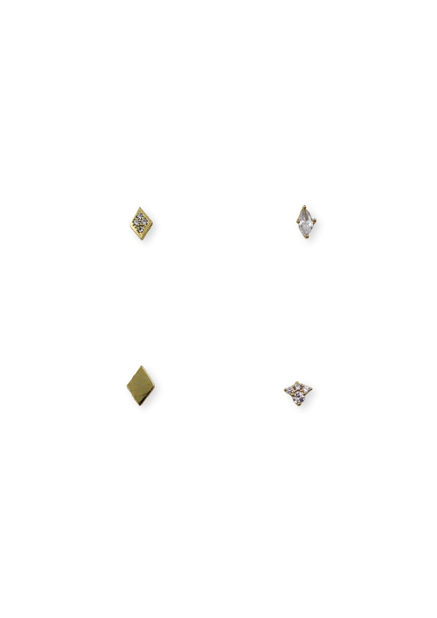 Rhombus Gold Plated Silver Stud Earrings Set image 0
