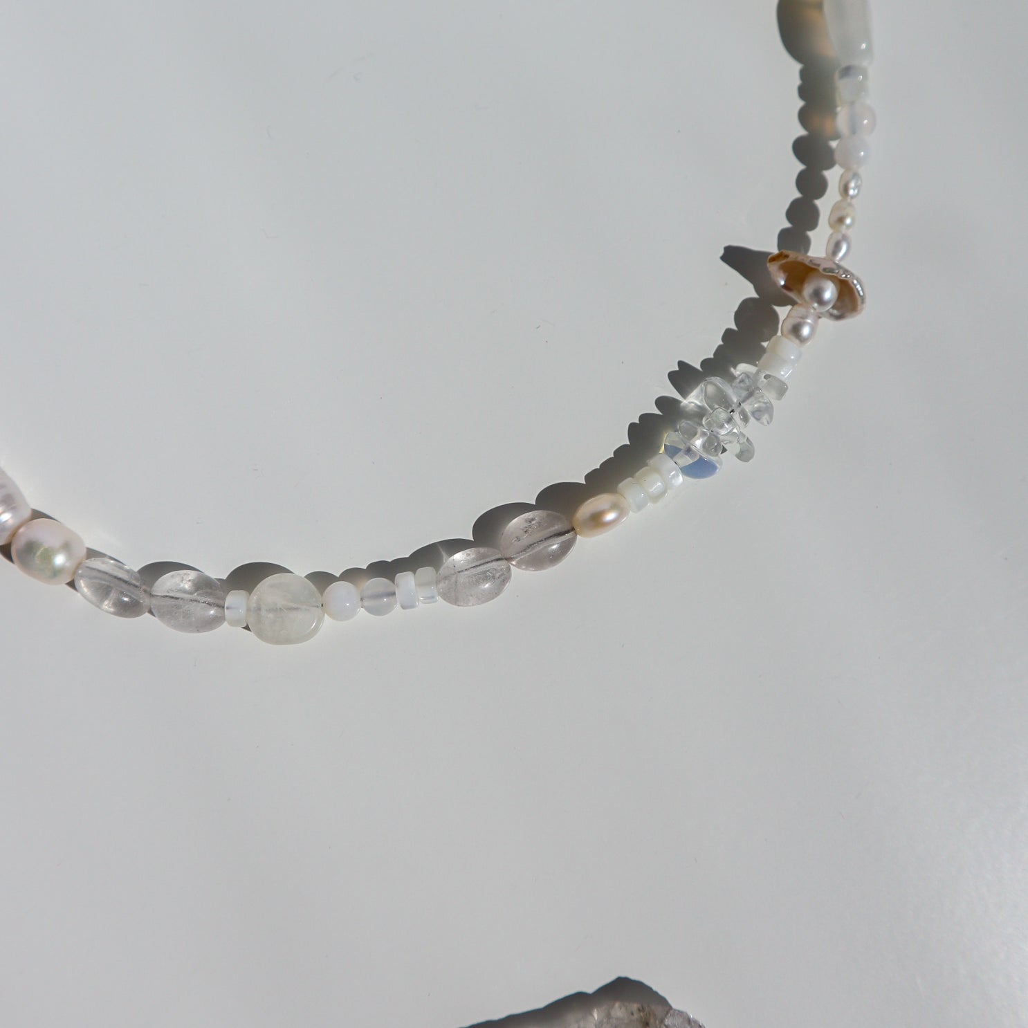 Rock Crystal + Freshwater Pearl Beaded Silver Necklace image 1