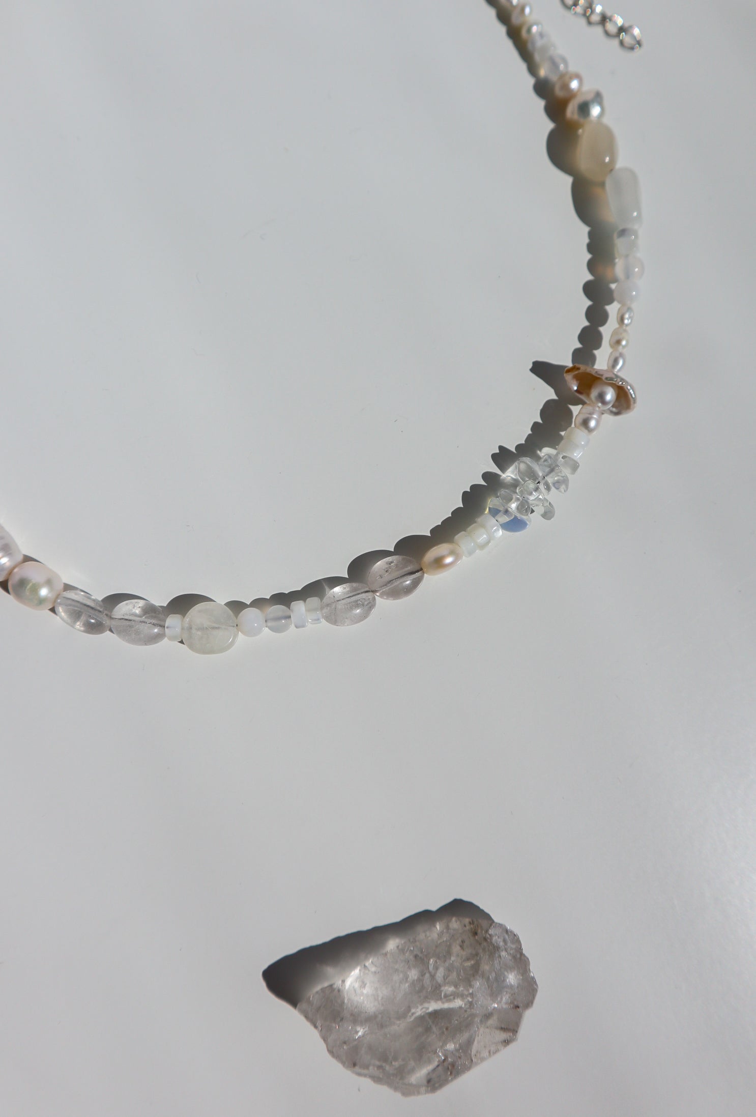 Rock Crystal + Freshwater Pearl Beaded Silver Necklace image 1