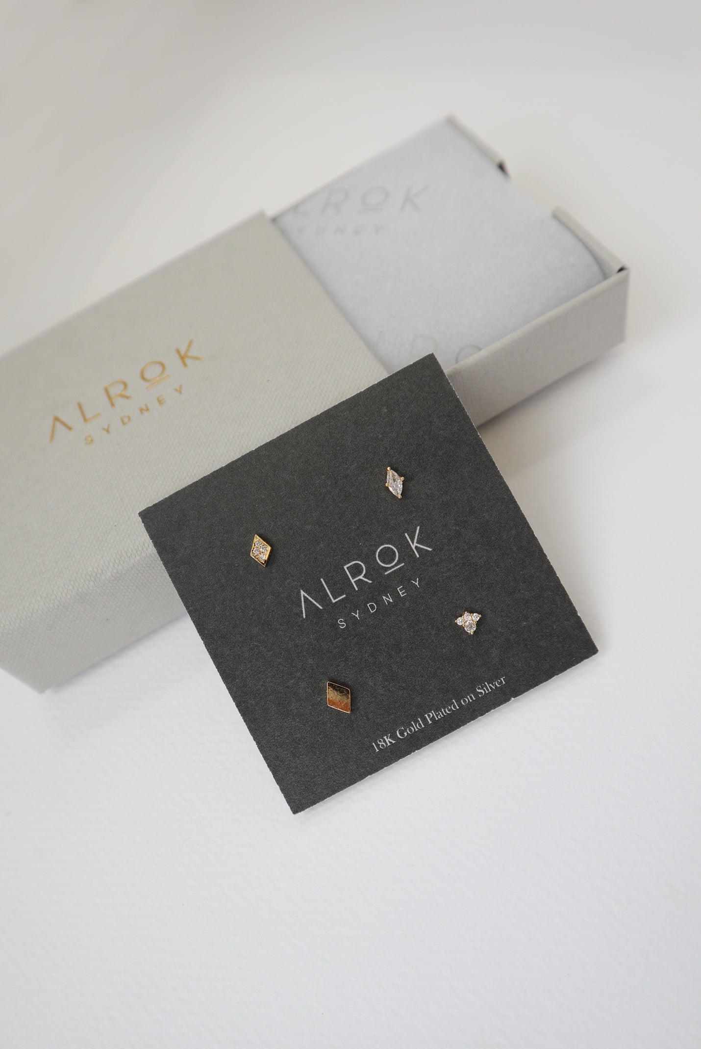 Rhombus Gold Plated Silver Stud Earrings Set image 1