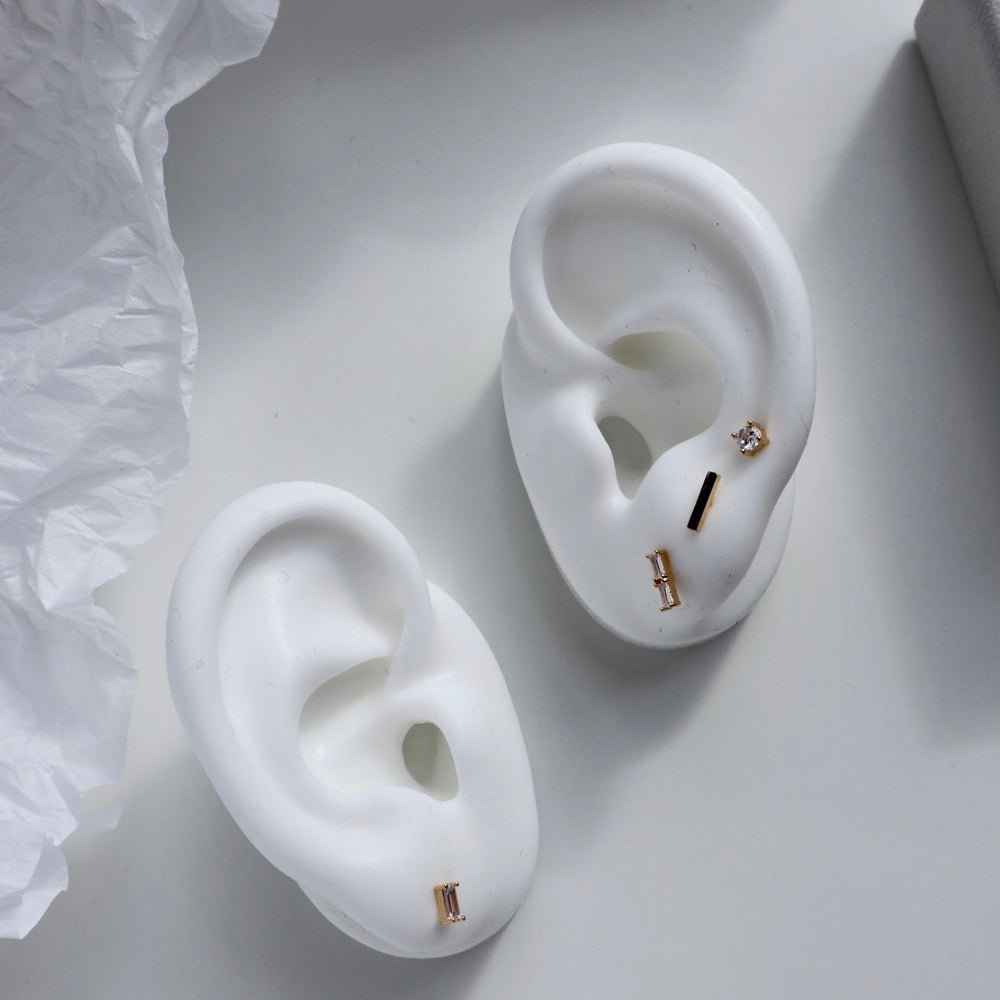 Baguette Silver Stud Earrings Set image 1