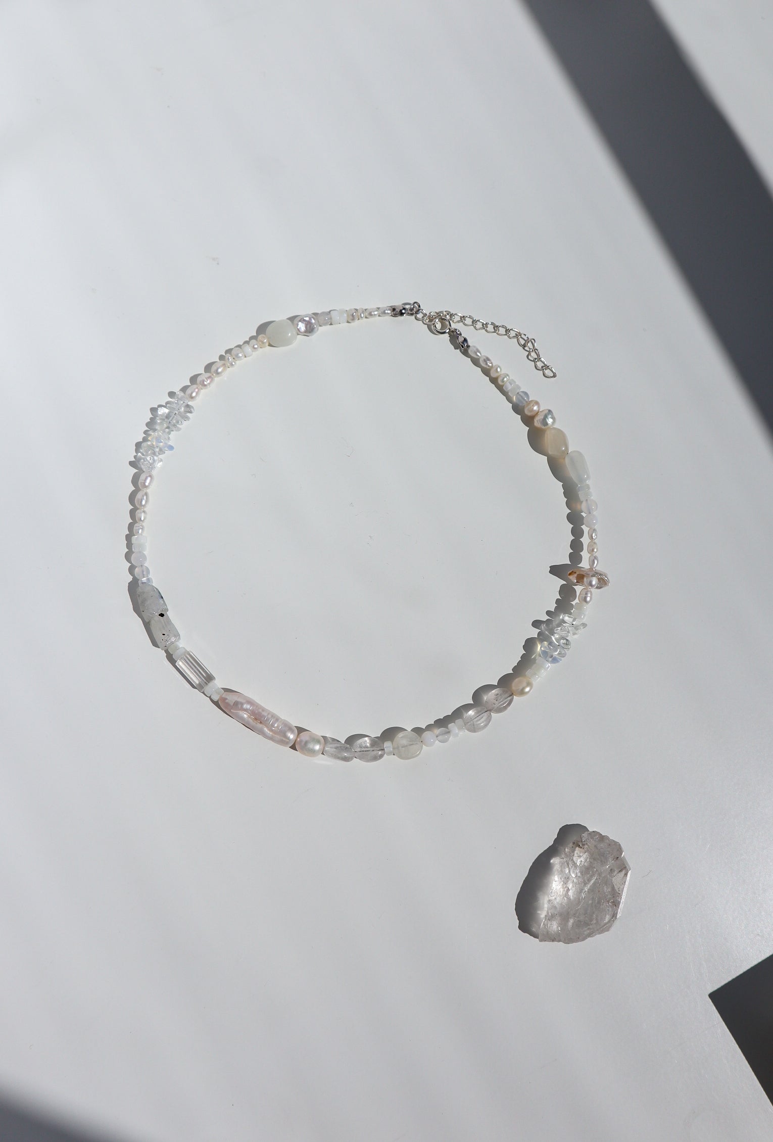 Rock Crystal + Freshwater Pearl Beaded Silver Necklace image 3