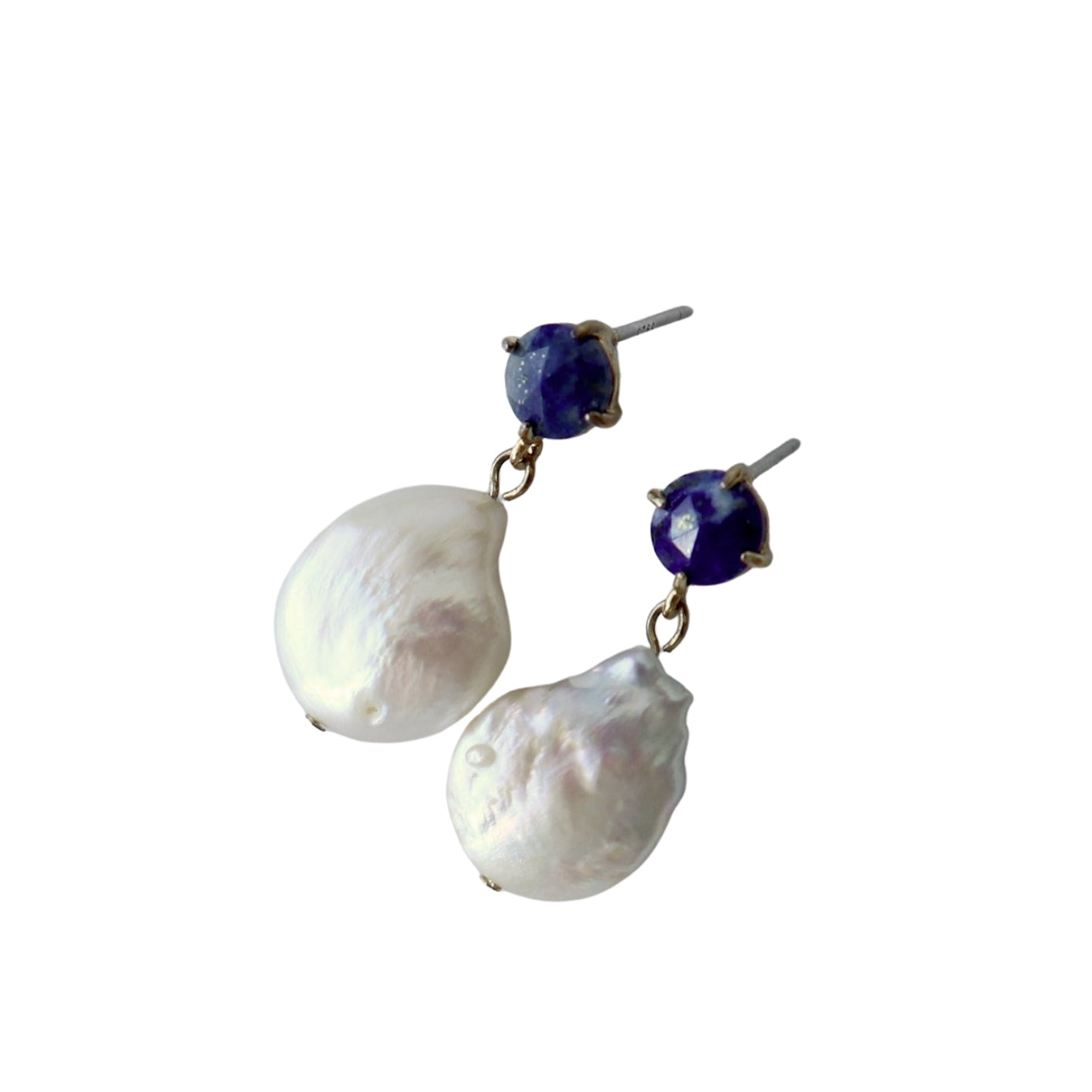 BGFP36 Baroque Pearl Lapis Stud Earrings image 1