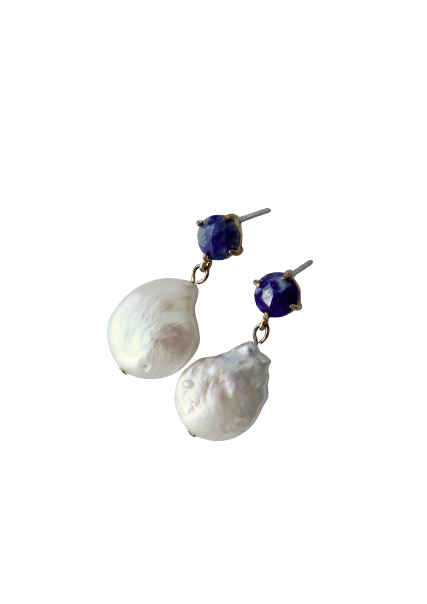 BGFP36 Baroque Pearl Lapis Stud Earrings image 1