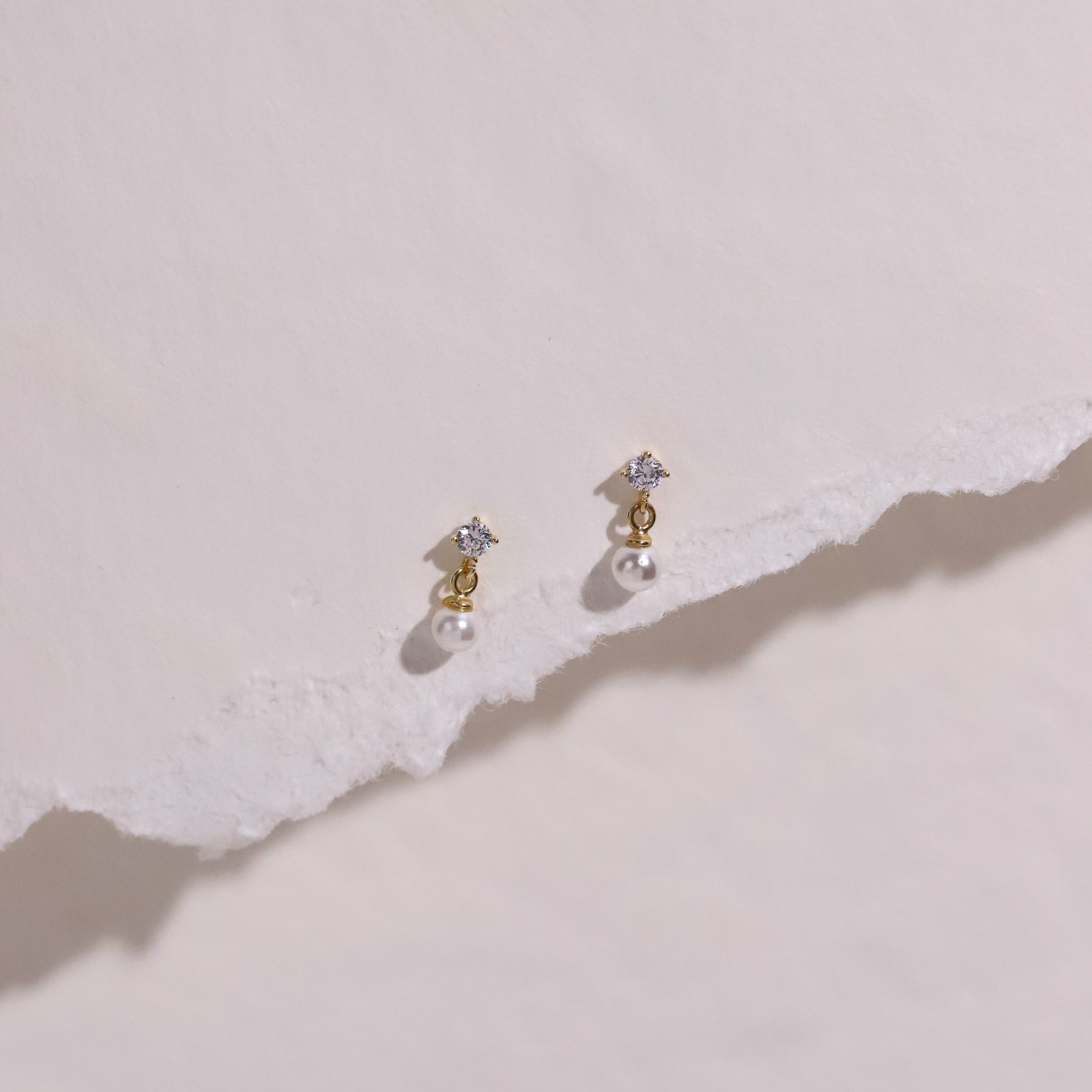 10K Gold Cubic with Dangly Pearl Studs