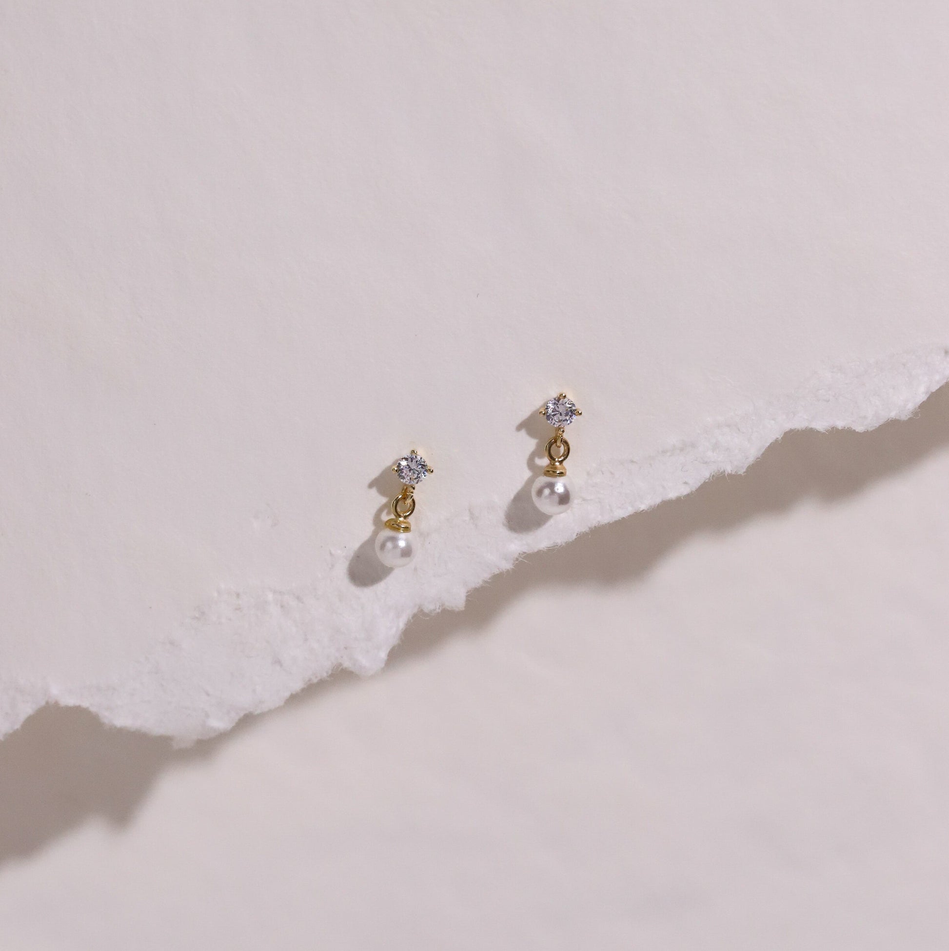 10K Gold Cubic with Dangly Pearl Studs