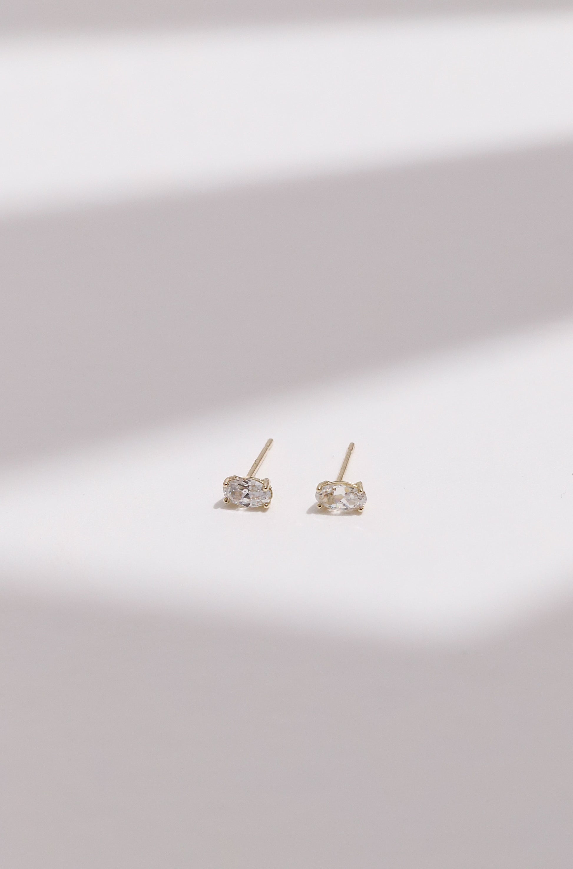 10K Oval Cubic Stud Earrings