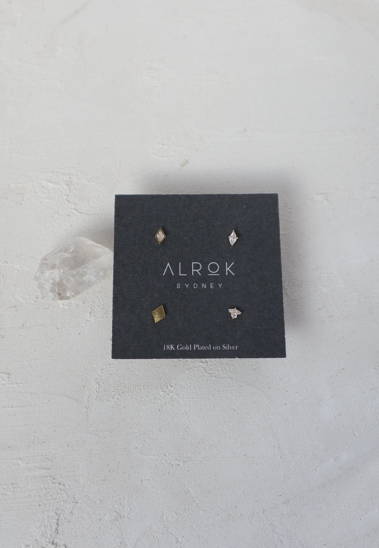 Rhombus Gold Plated Silver Stud Earrings Set image 2