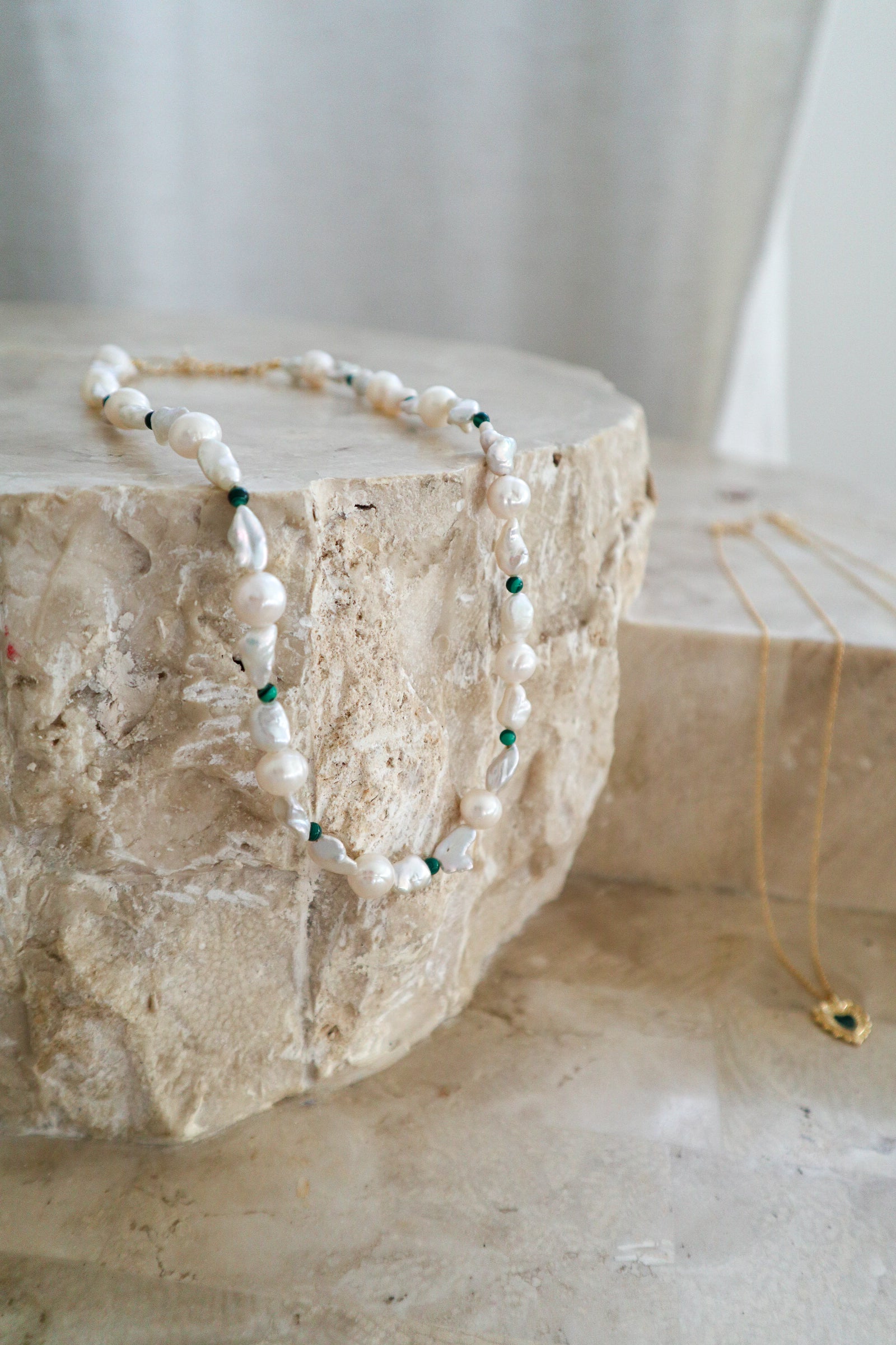 Malachite & Pearl Silver Necklace image 5