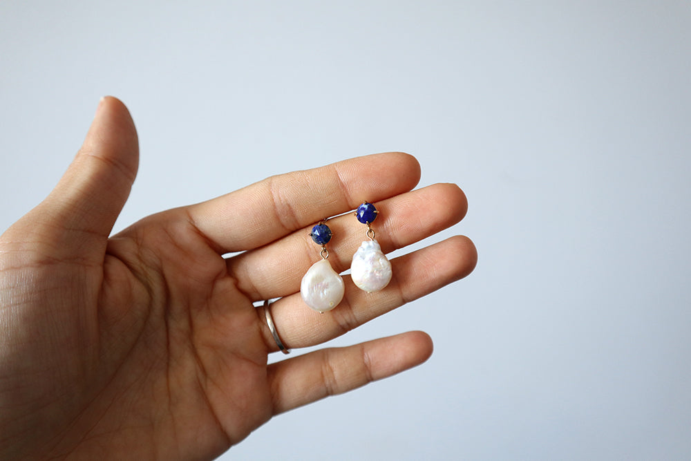 BGFP36 Baroque Pearl Lapis Stud Earrings image 3