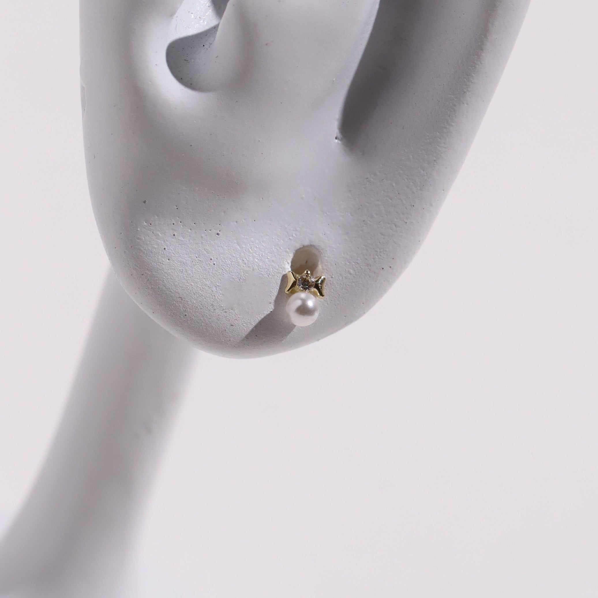 10K Gold Tiny Bow with Pearl Studs