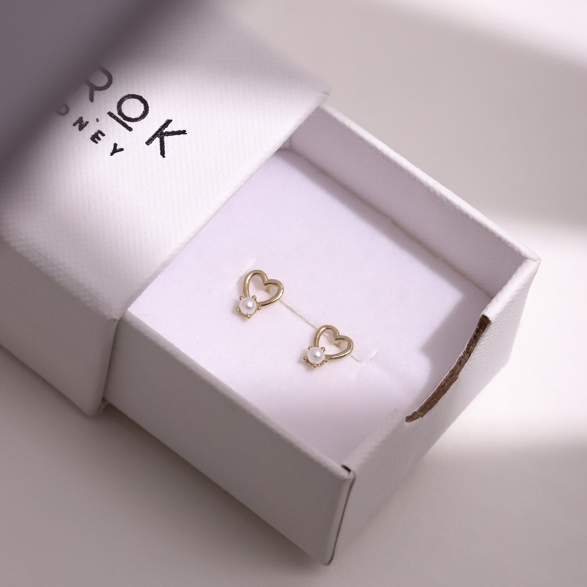 10K Gold Open Heart with Pearl Studs