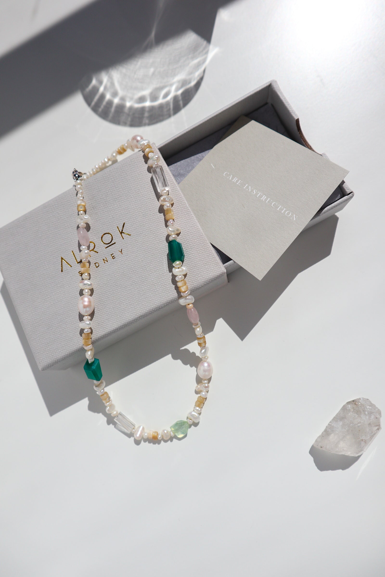 Green Onyx + Freshwater Pearl Beaded Silver Necklace image 2