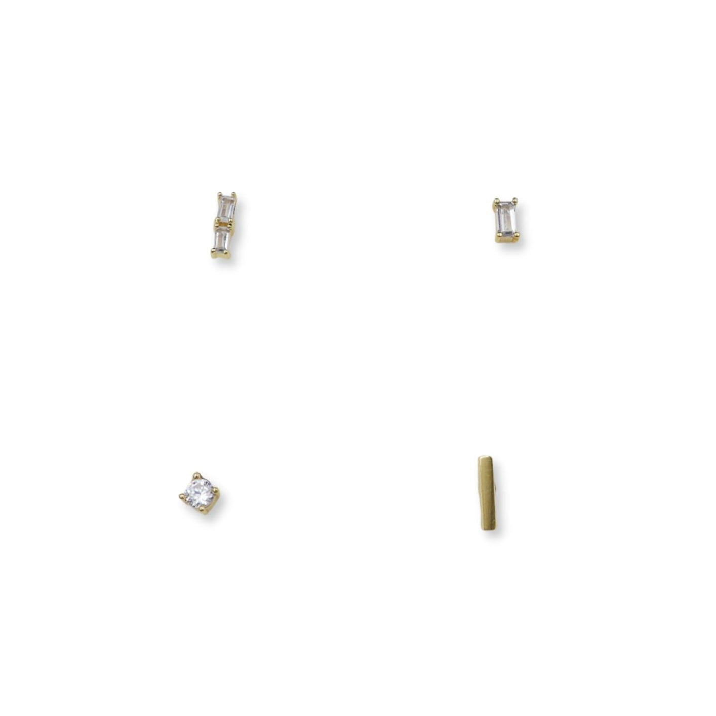 Baguette Silver Stud Earrings Set image 0