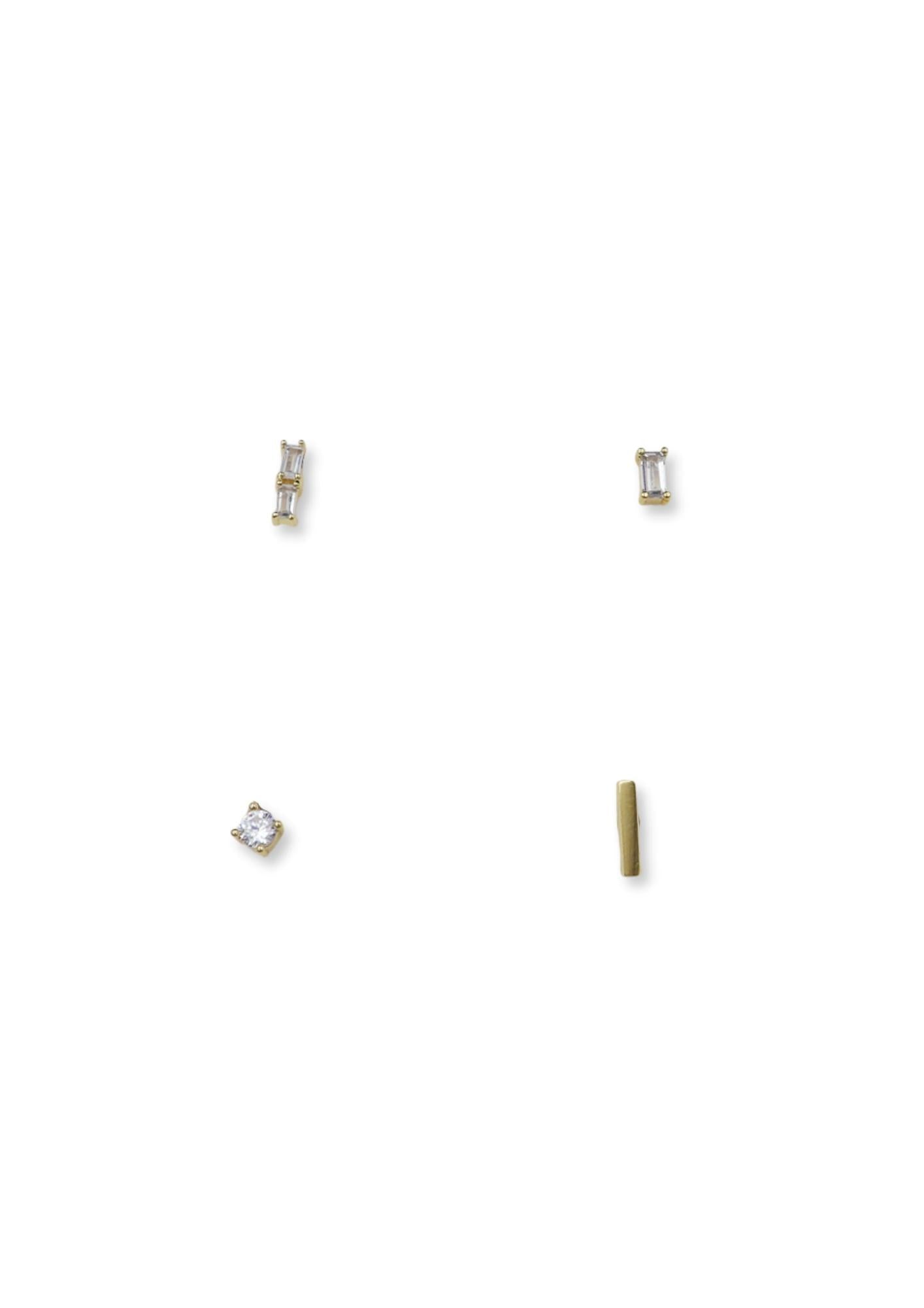 Baguette Silver Stud Earrings Set image 0