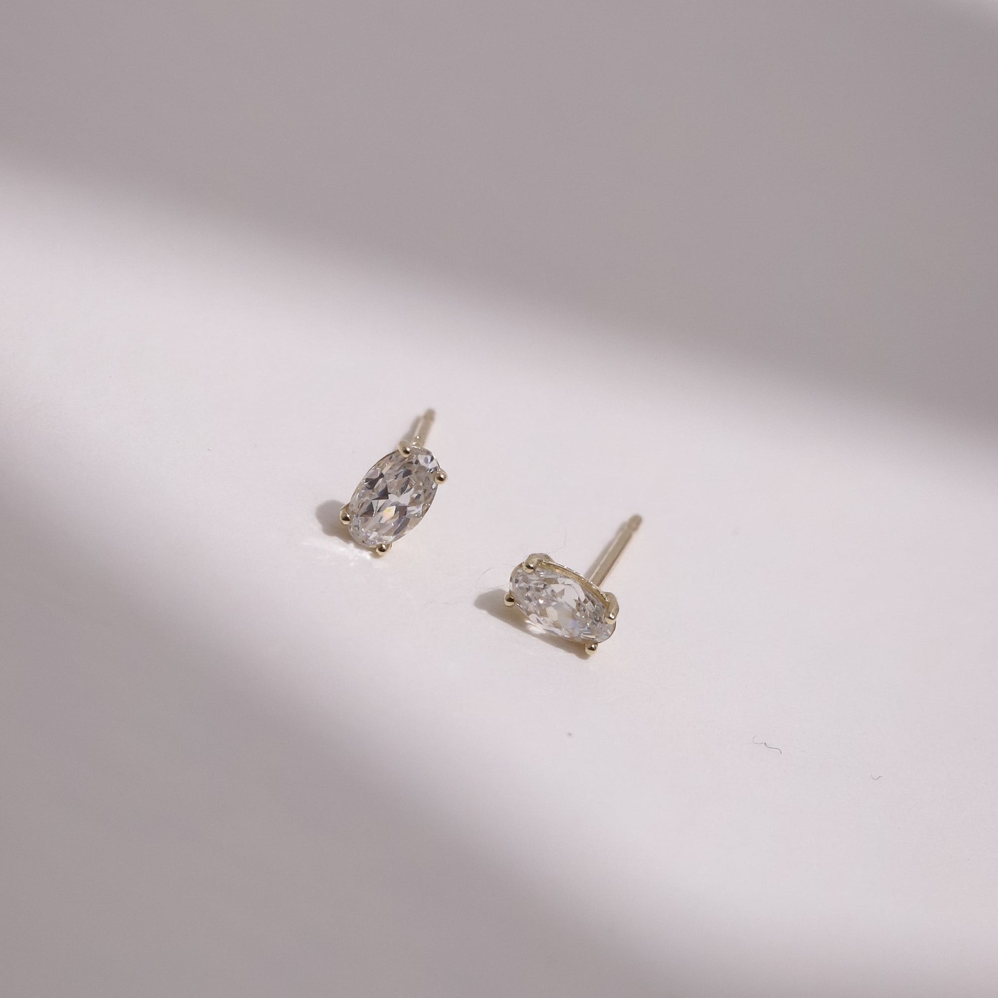 10K Oval Cubic Stud Earrings