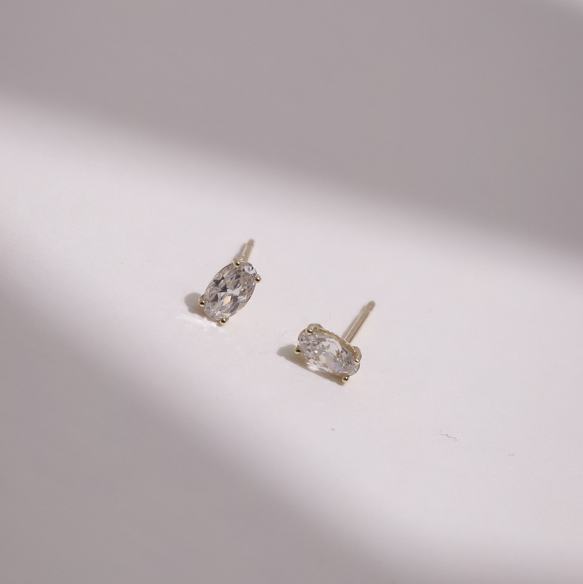 10K Oval Cubic Stud Earrings