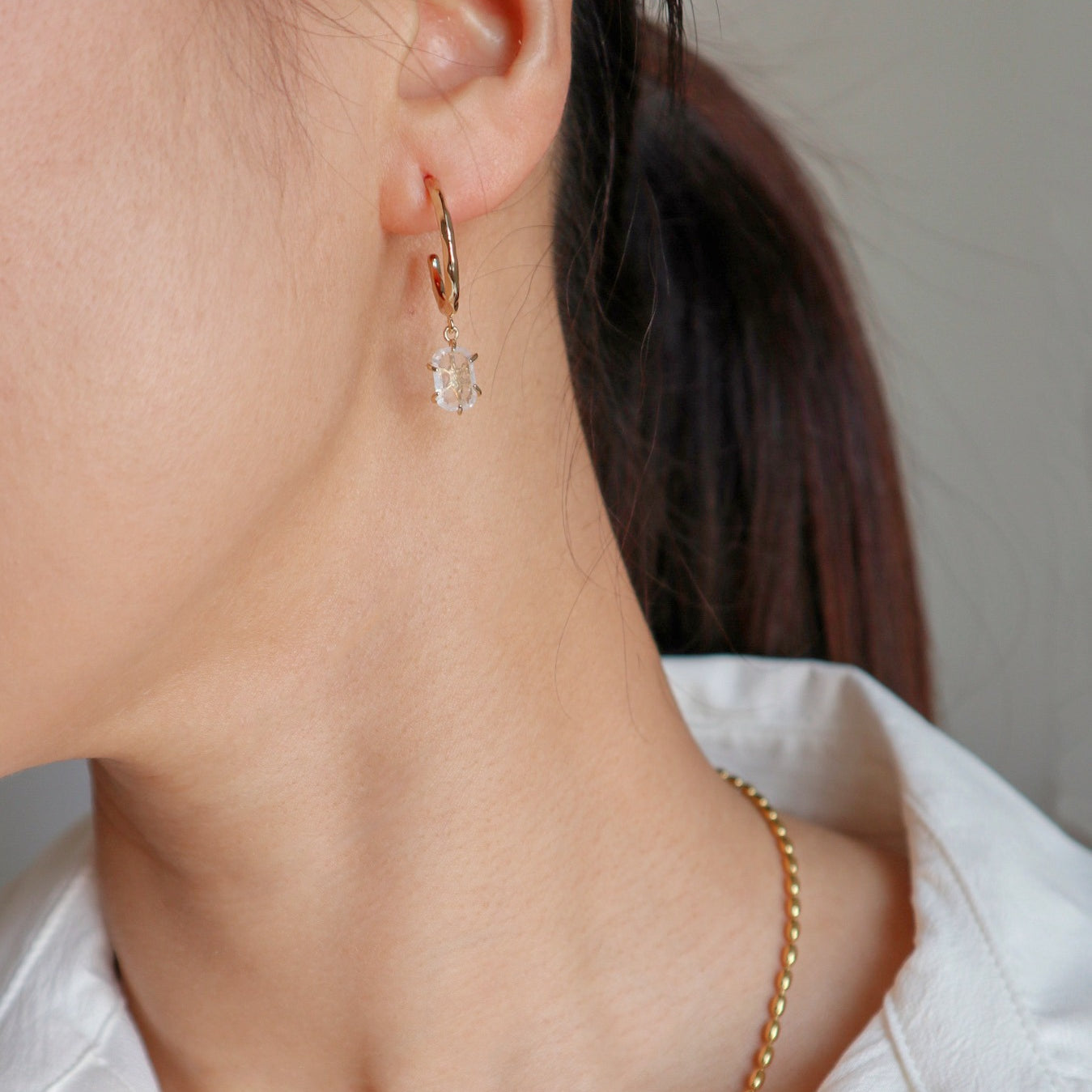 Flow Stone Drop Hoop Earrings image 1