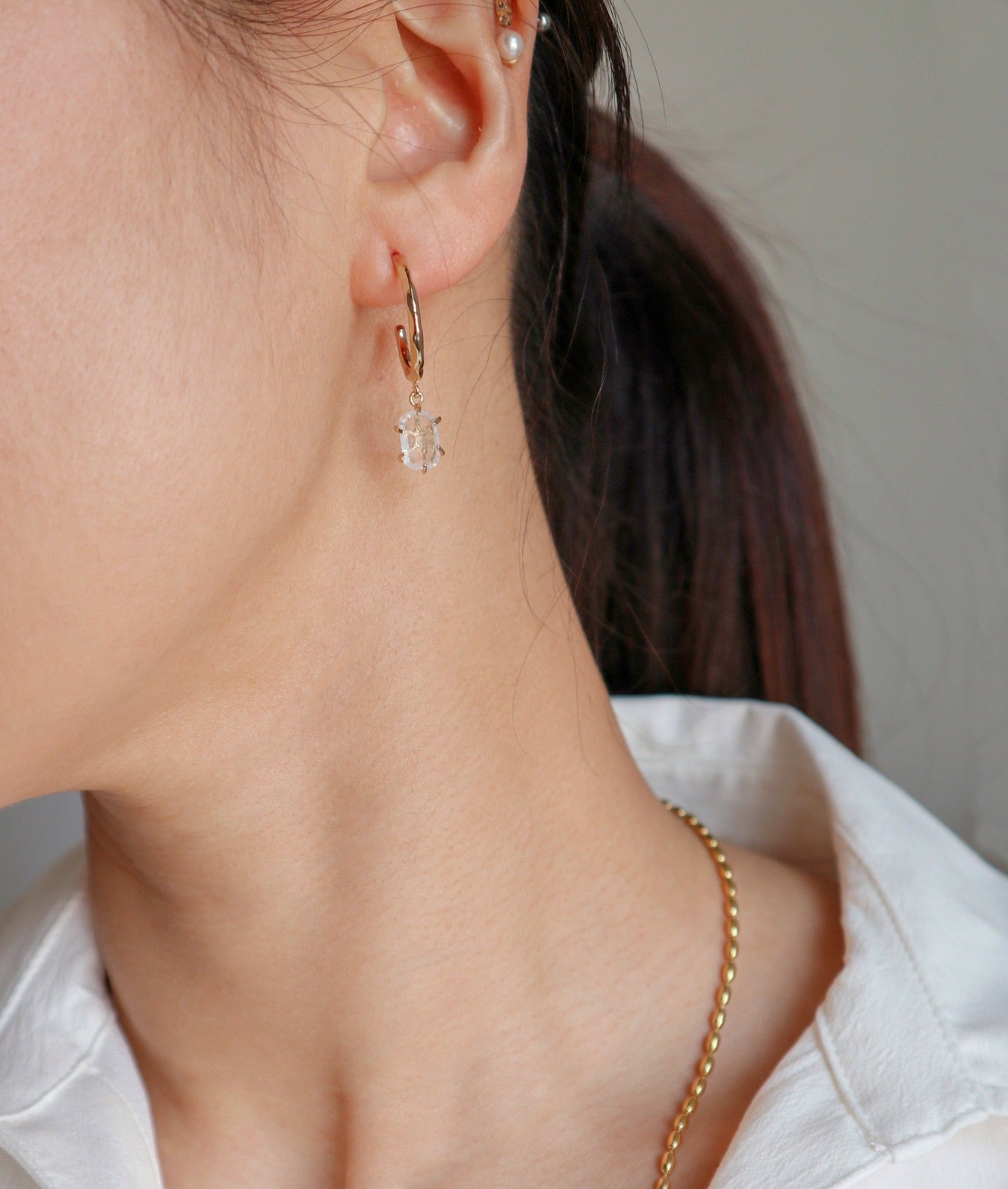 Flow Stone Drop Hoop Earrings image 1