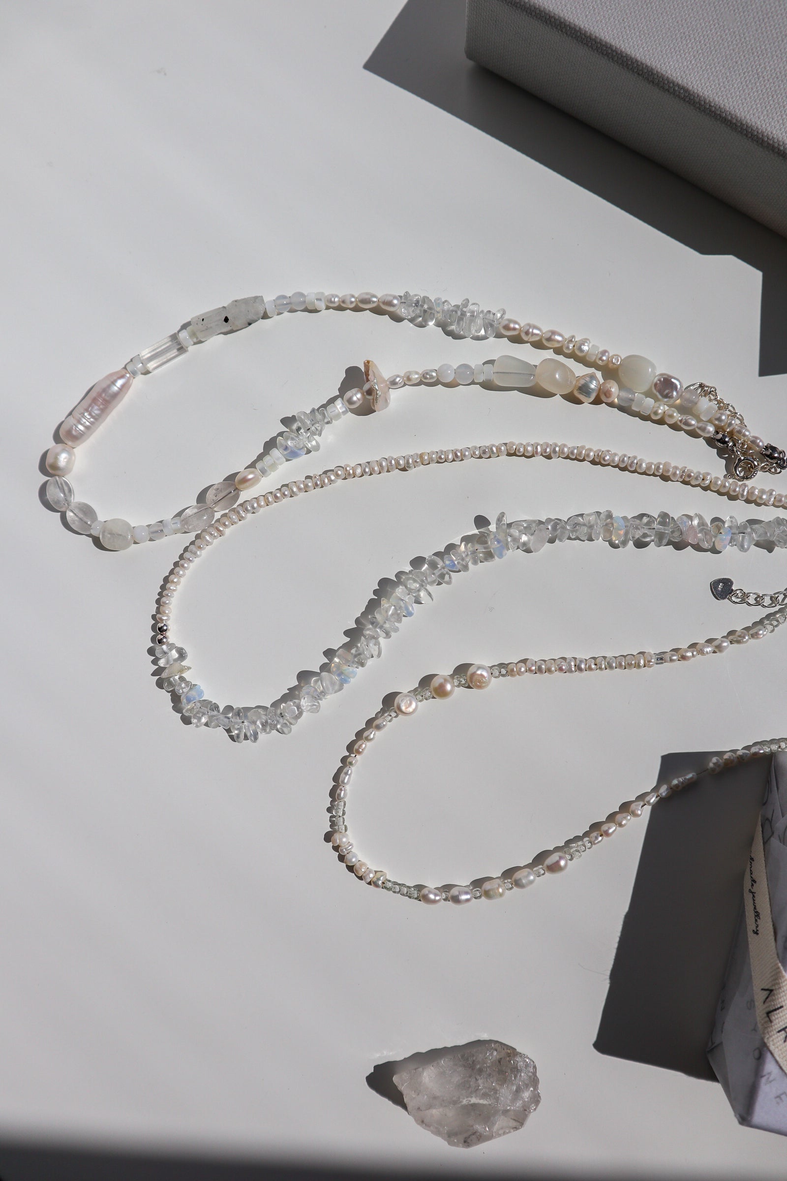 Rock Crystal + Freshwater Pearl Beaded Silver Necklace image 5