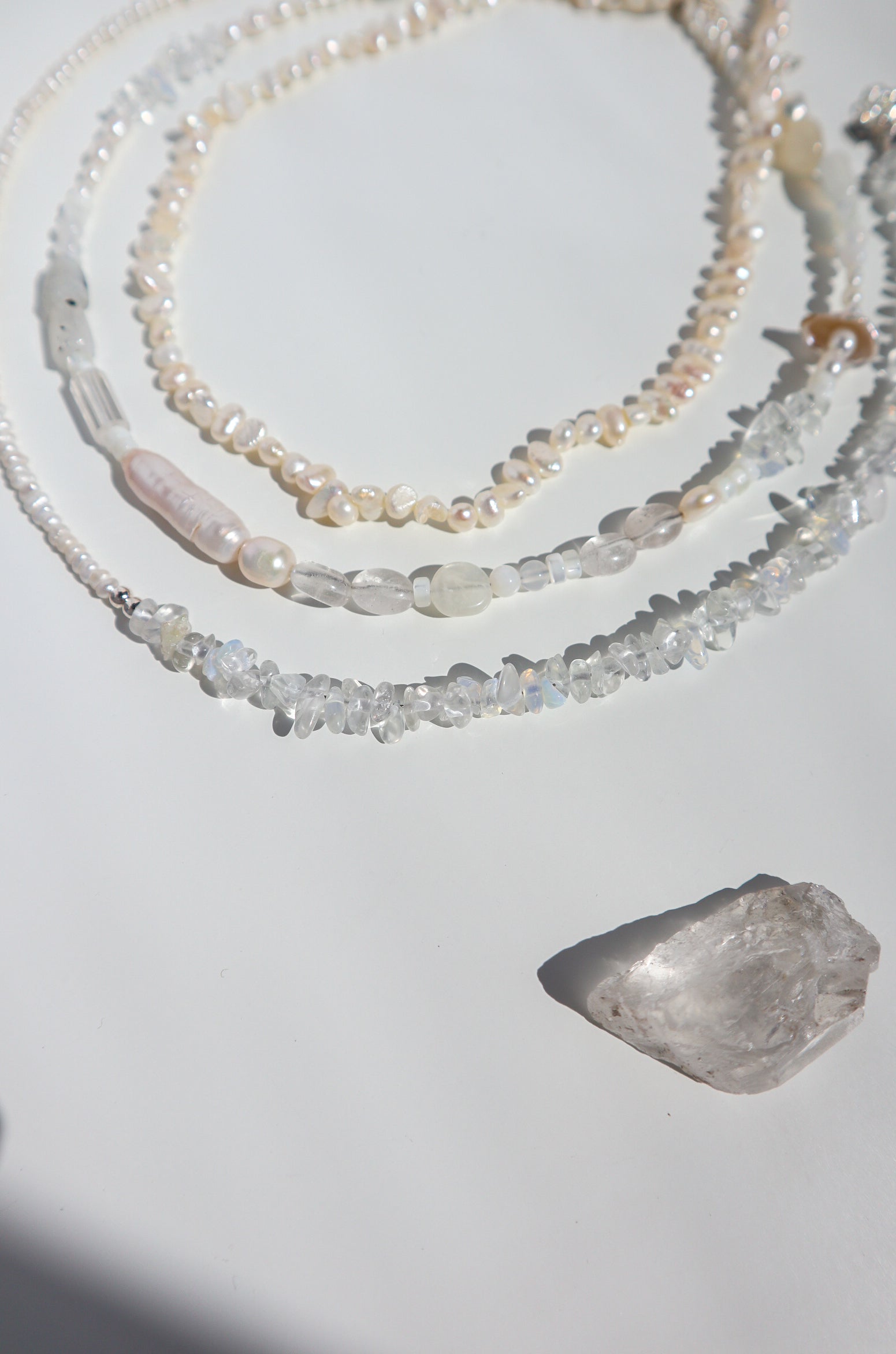 Rock Crystal + Freshwater Pearl Beaded Silver Necklace image 4