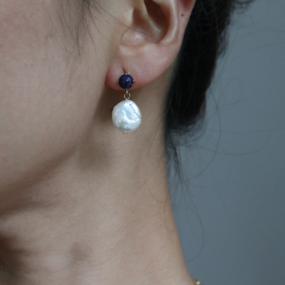 BGFP36 Baroque Pearl Lapis Stud Earrings image 0