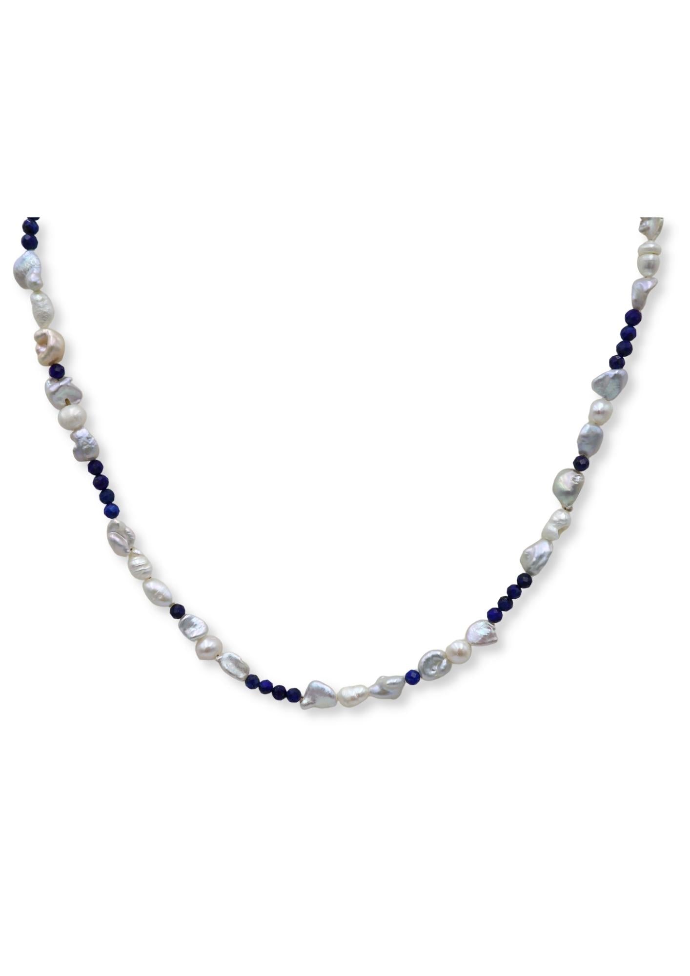 Lapis+ Pearl Silver Necklace image 1