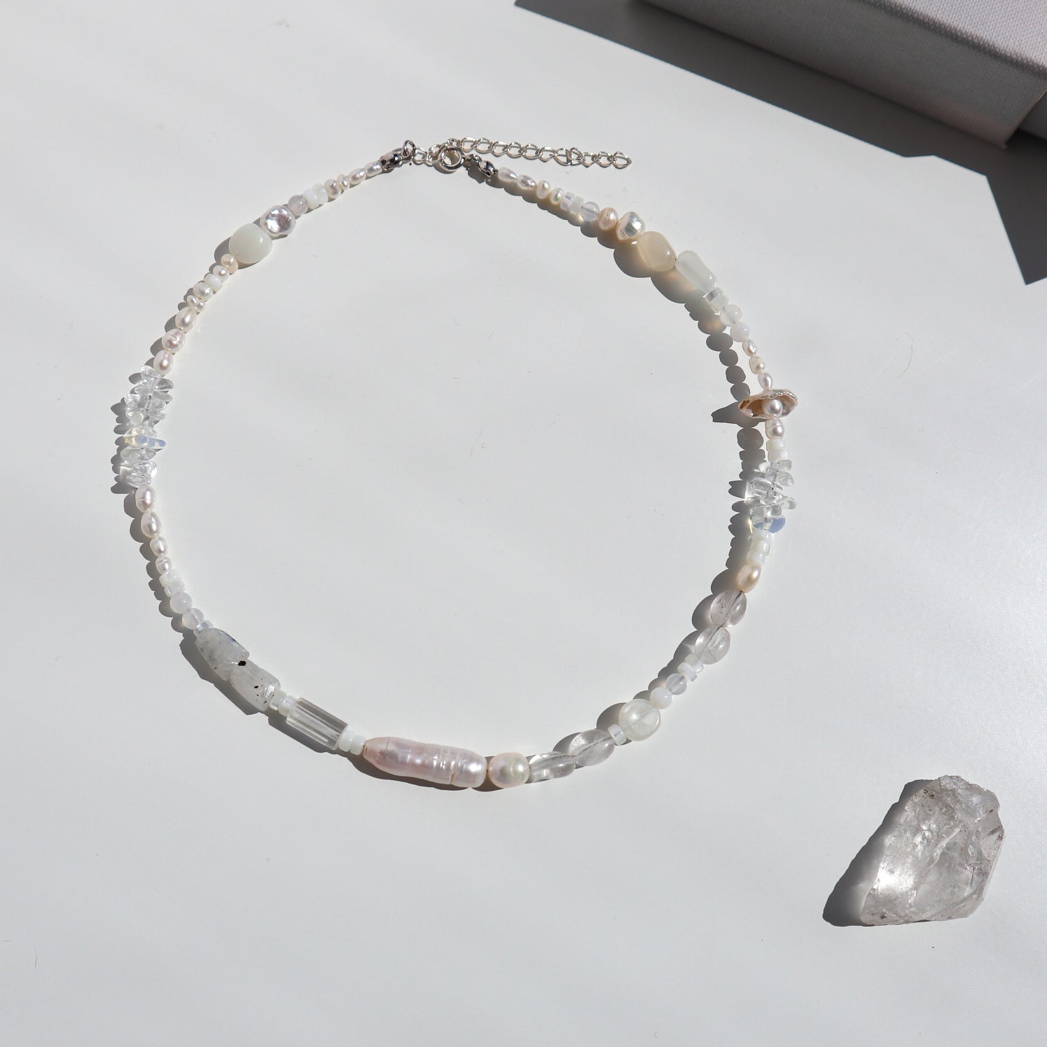 Rock Crystal + Freshwater Pearl Beaded Silver Necklace image 0