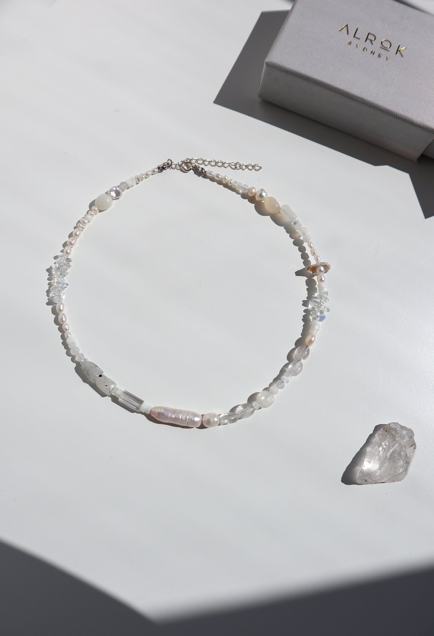 Rock Crystal + Freshwater Pearl Beaded Silver Necklace image 0