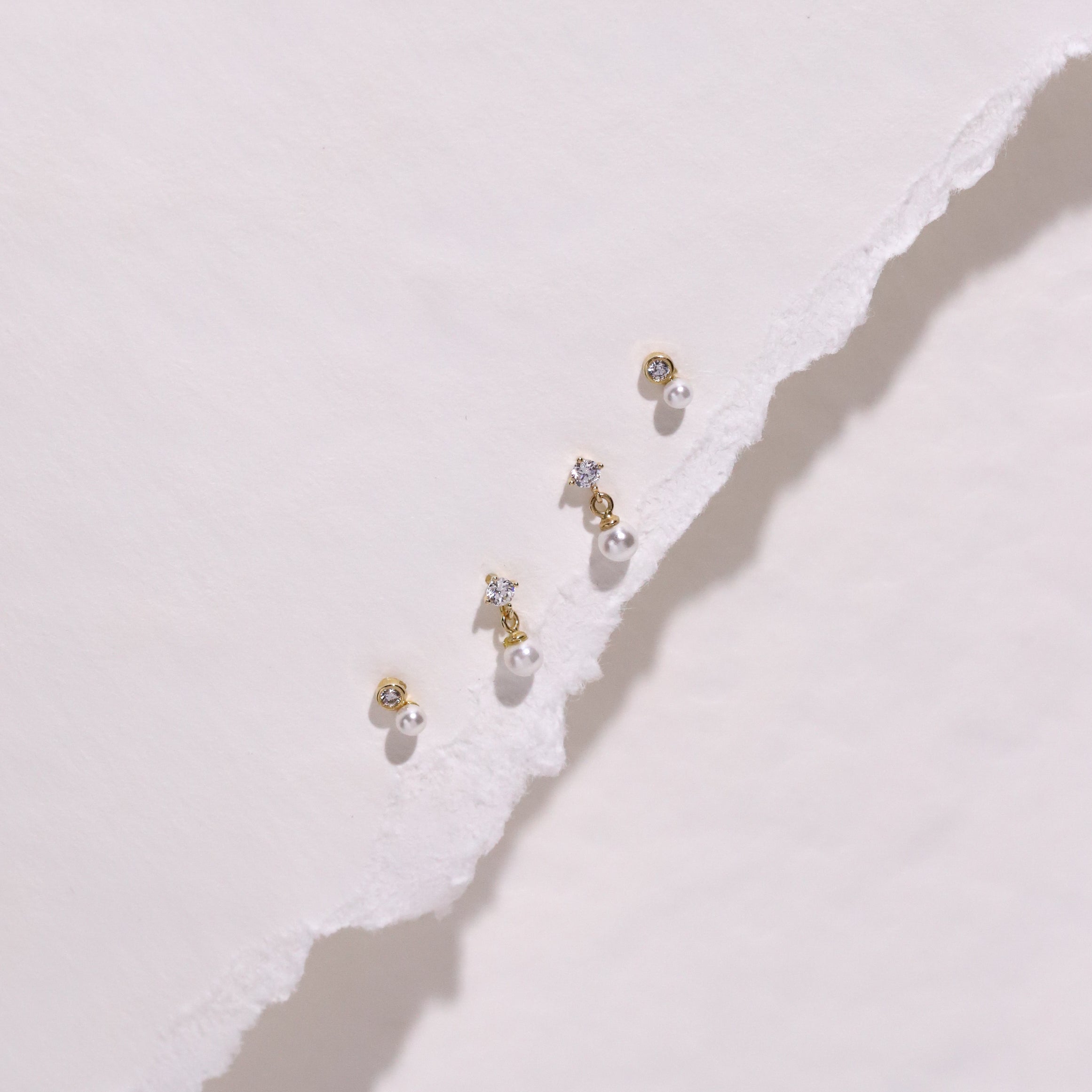 10K Gold Cubic with Dangly Pearl Studs