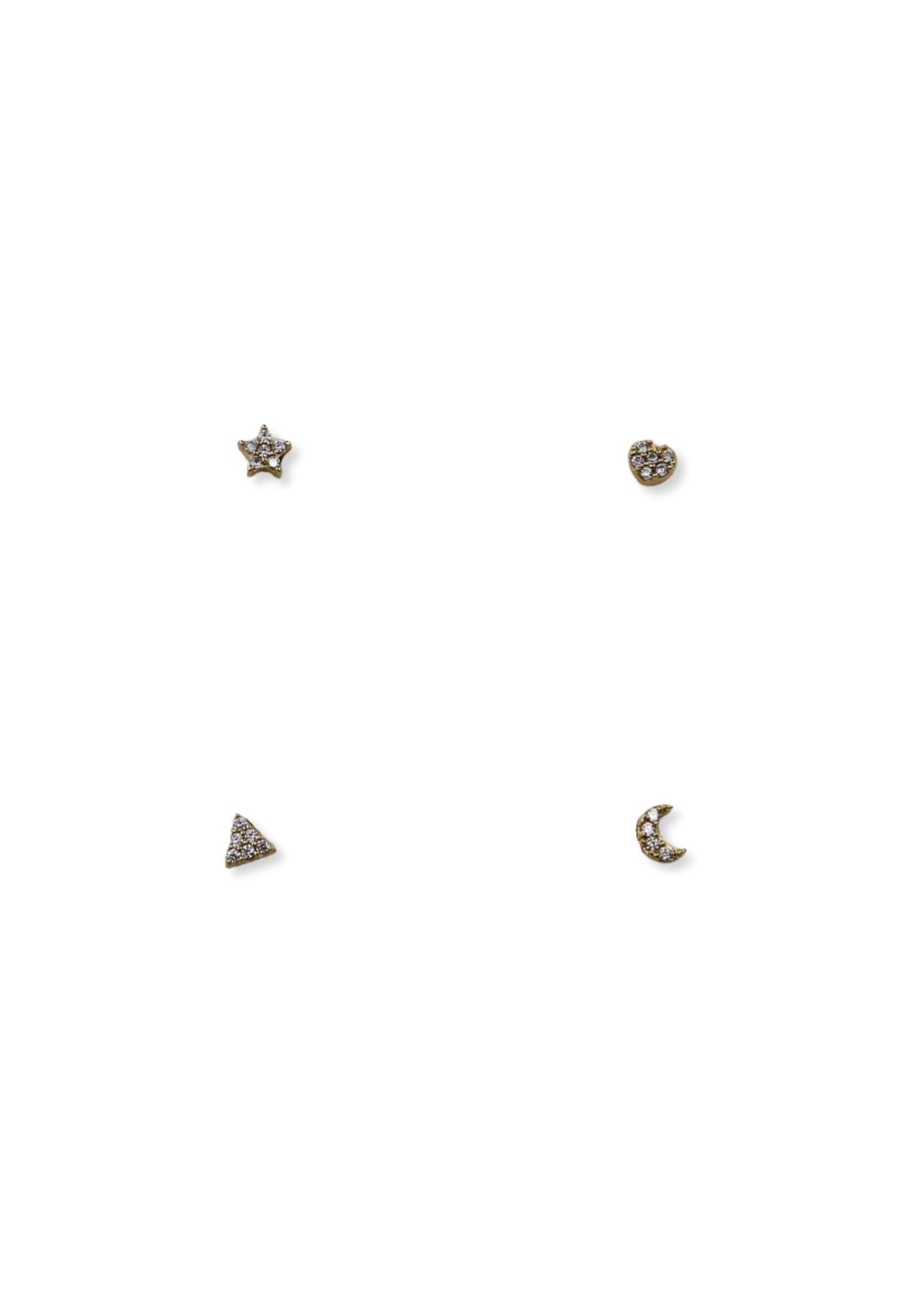 4 Shapes Gold Plated Silver Stud Earrings Set image 1