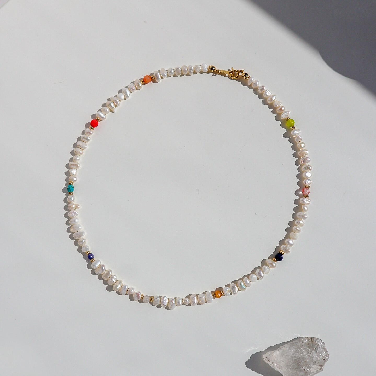 Multicolor Color Ball Pearl Silver Necklace image 0