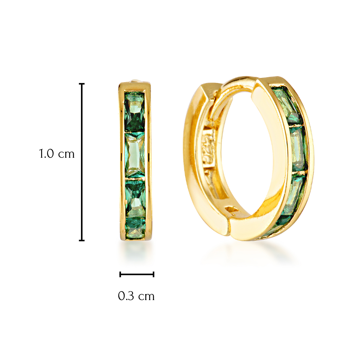 Green Baguette Huggie Earrings image 1