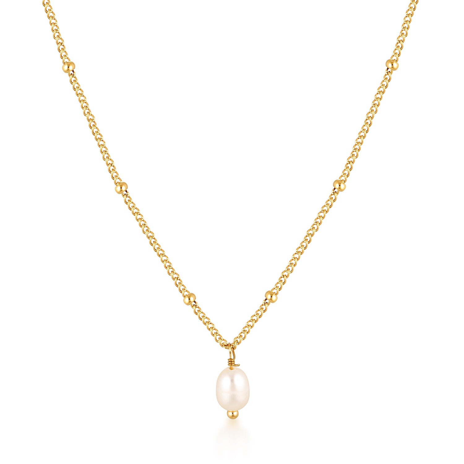 Simple Pearl on Ball Chain Necklace