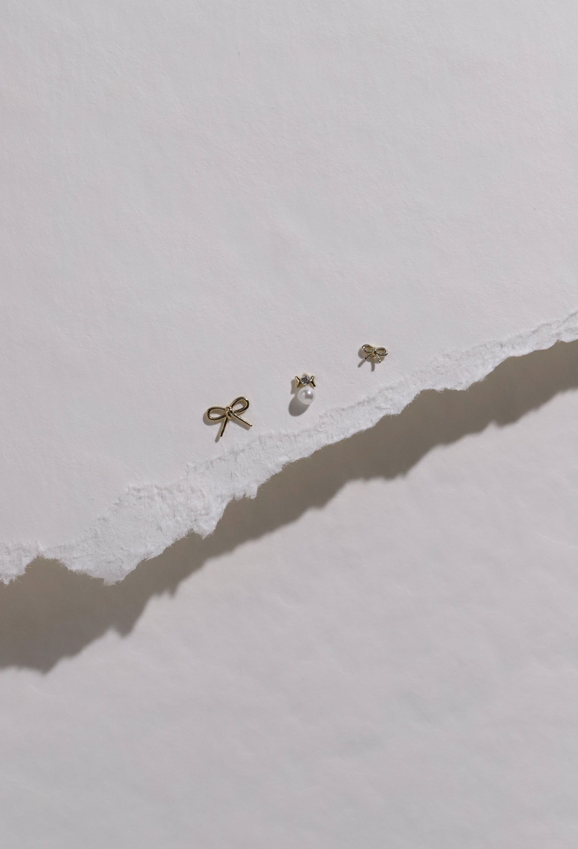 10K Gold Tiny Bow with Pearl Studs