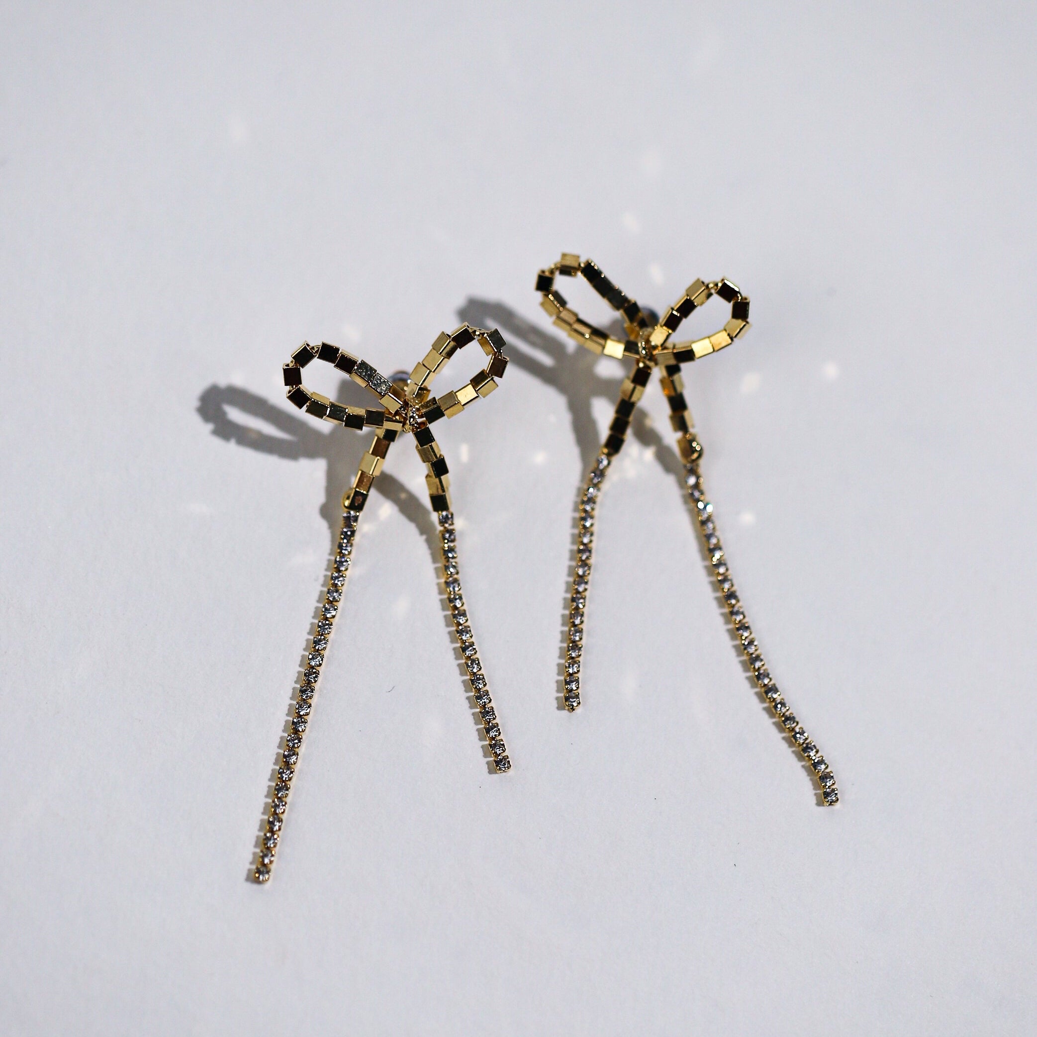 Square Beaded Bow Cubic Earrings