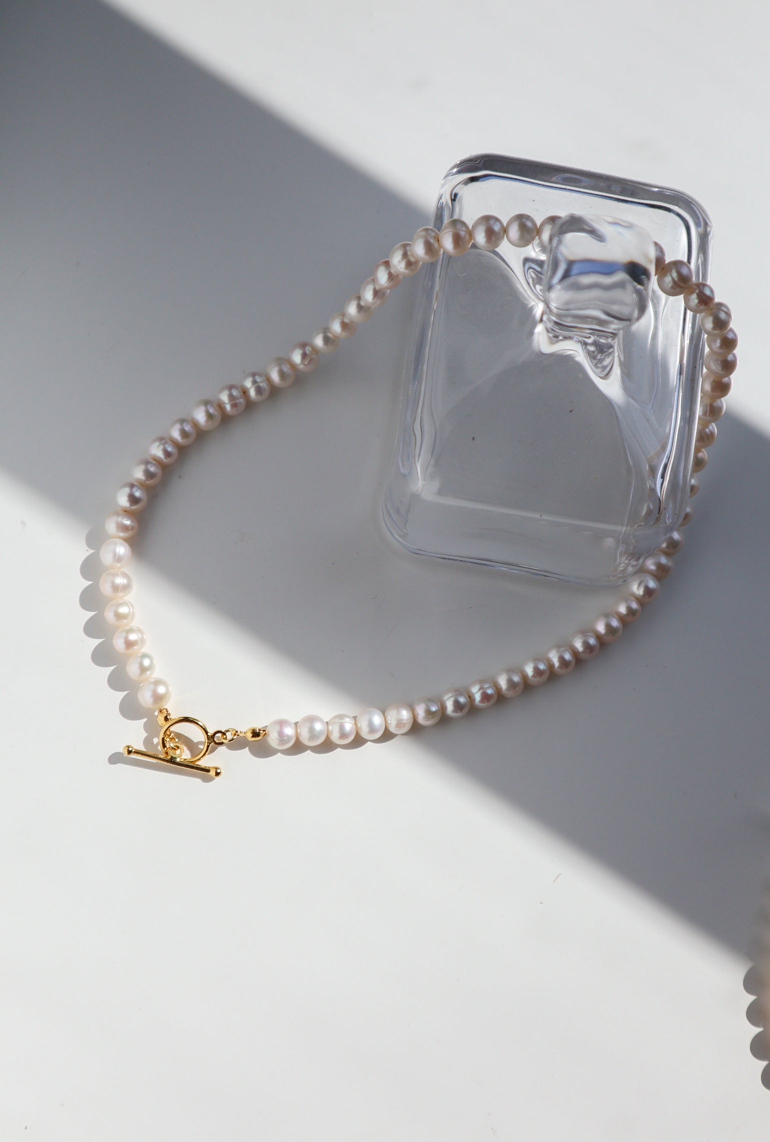 Round Pearl Silver Toggle Necklace image 2