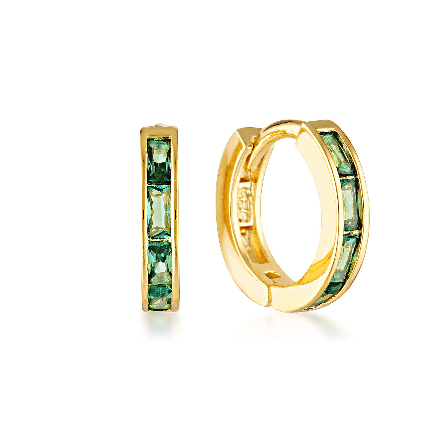 Green Baguette Huggie Earrings image 0