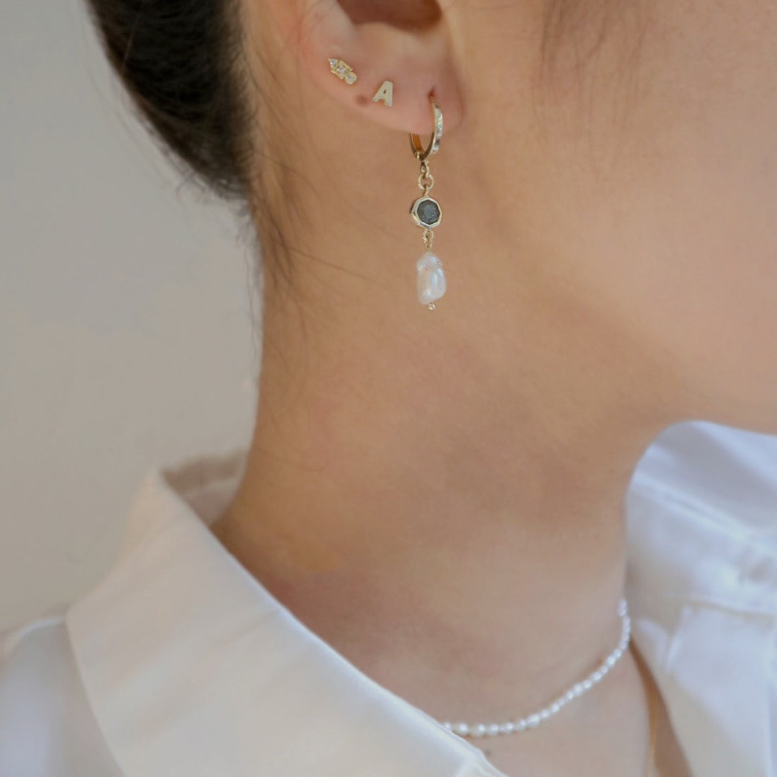 Labradorite Drop Huggie Earrings image 1