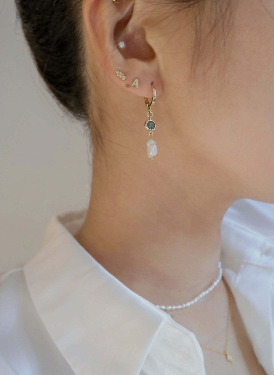 Labradorite Drop Huggie Earrings image 1