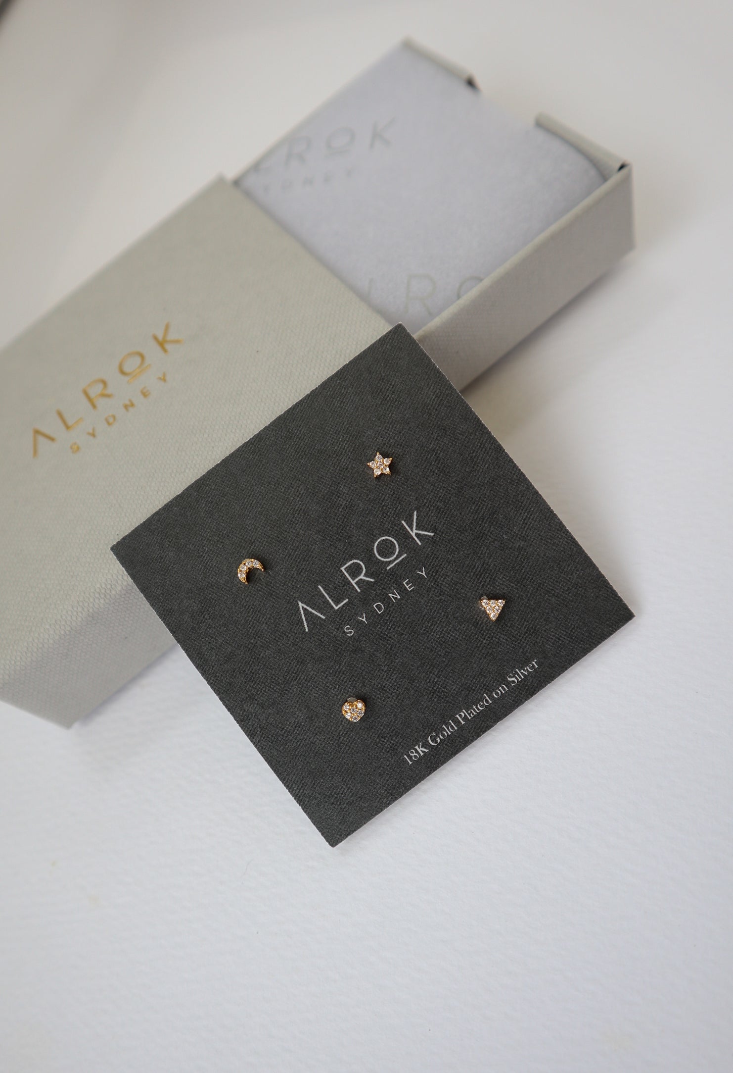 4 Shapes Gold Plated Silver Stud Earrings Set image 0