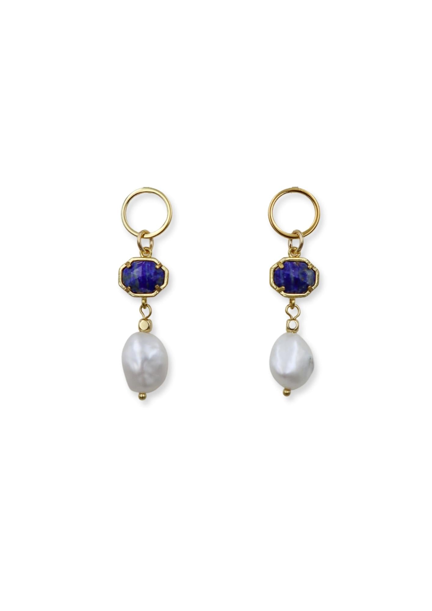 Lapis Lazuli Pearl Drop Earrings image 0