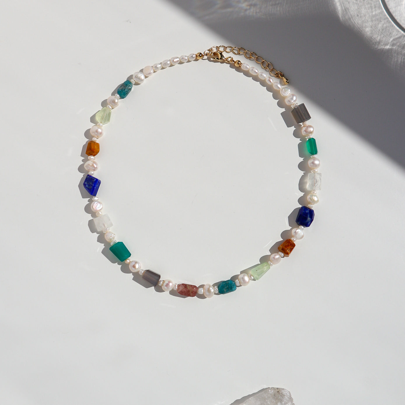 Multicolor Natural Stone Choker Silver Necklace image 0