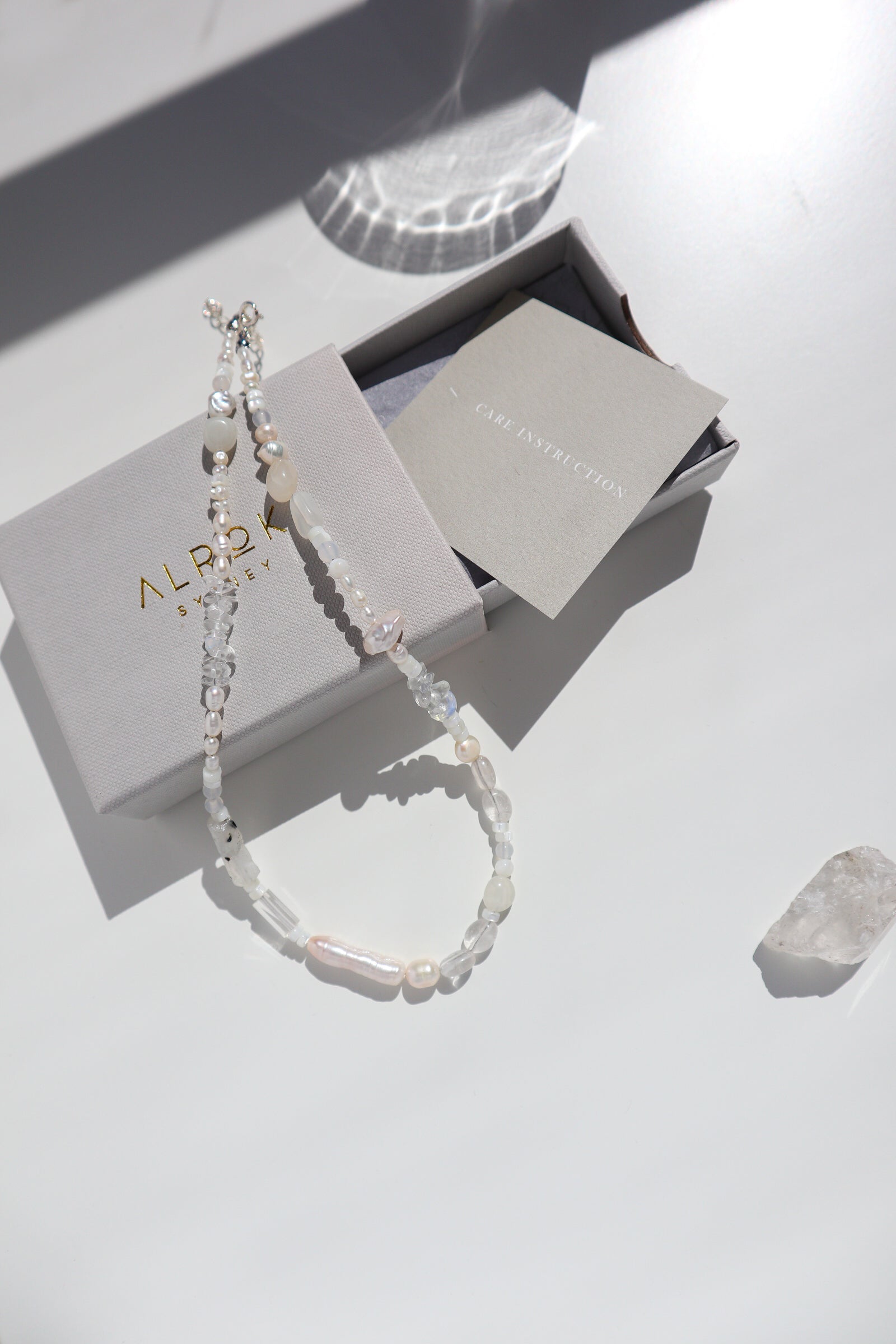 Rock Crystal + Freshwater Pearl Beaded Silver Necklace image 2