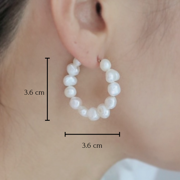 Snow Medium Pearl Hoop Earrings image 1