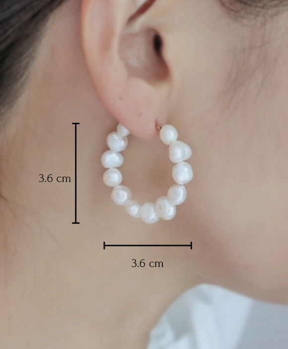 Snow Medium Pearl Hoop Earrings image 1