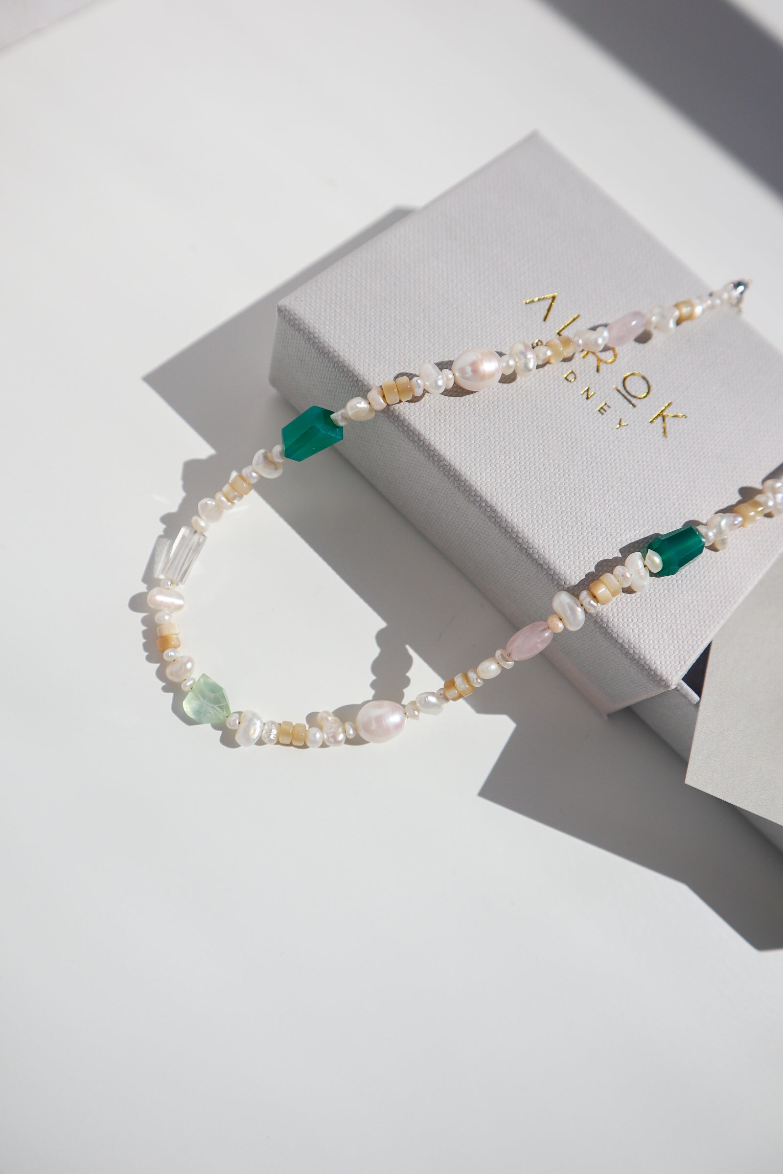 Green Onyx + Freshwater Pearl Beaded Silver Necklace image 5