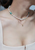 Green Onyx + Freshwater Pearl Beaded Silver Necklace image 7