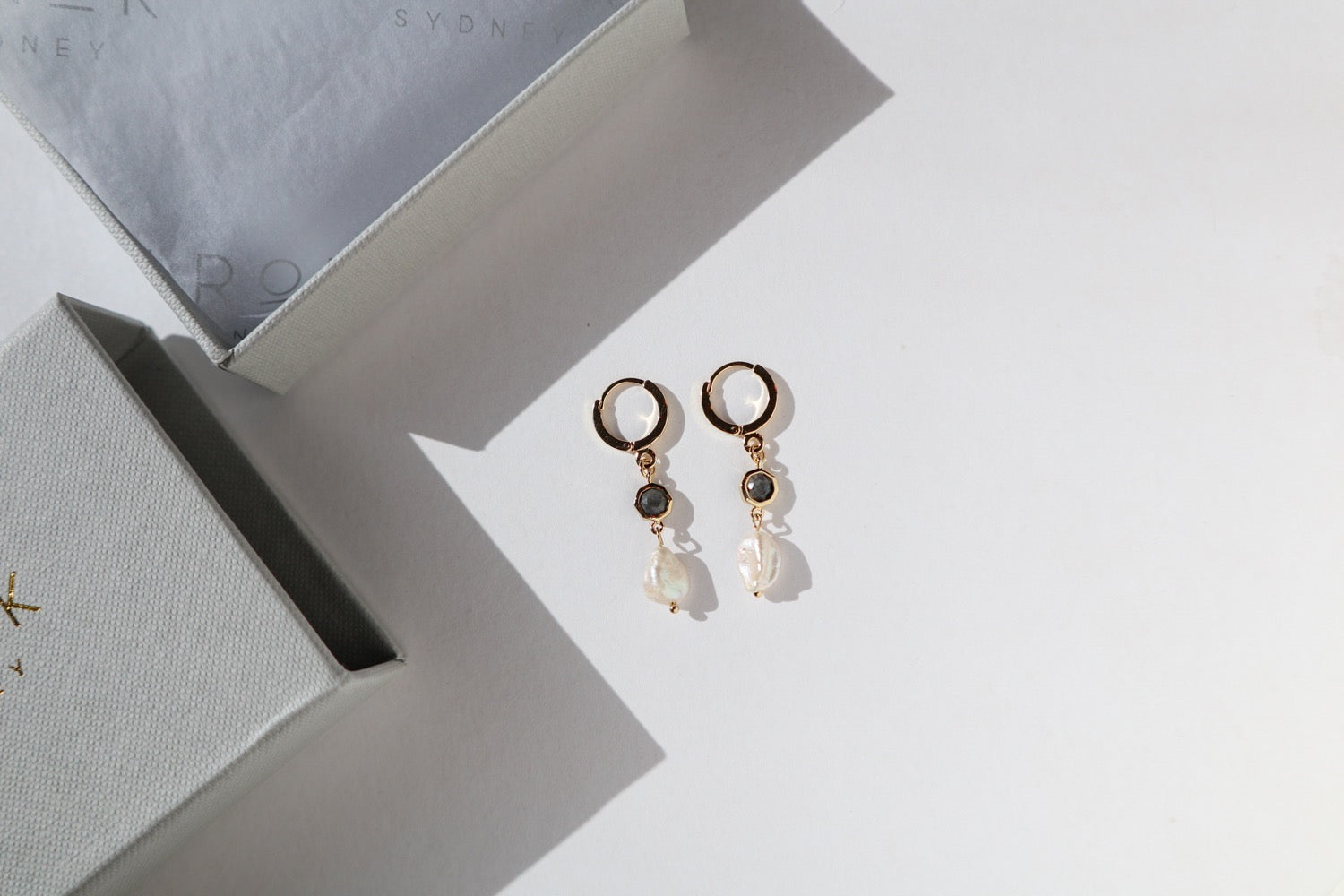 Labradorite Drop Huggie Earrings image 3